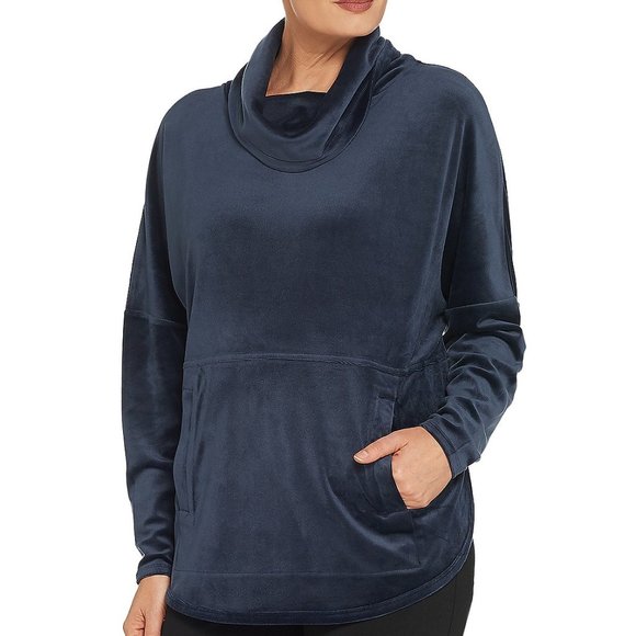 AnyBody Velour Oversized Cowl Pullover Top Navy - Picture 1 of 6